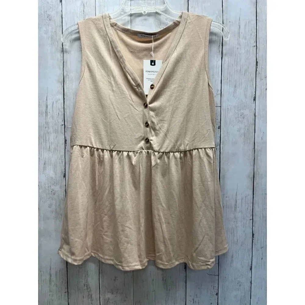NWT PINK M STYLE WOMENS SIZE S SLEEVELESS BIEGE TUNIC